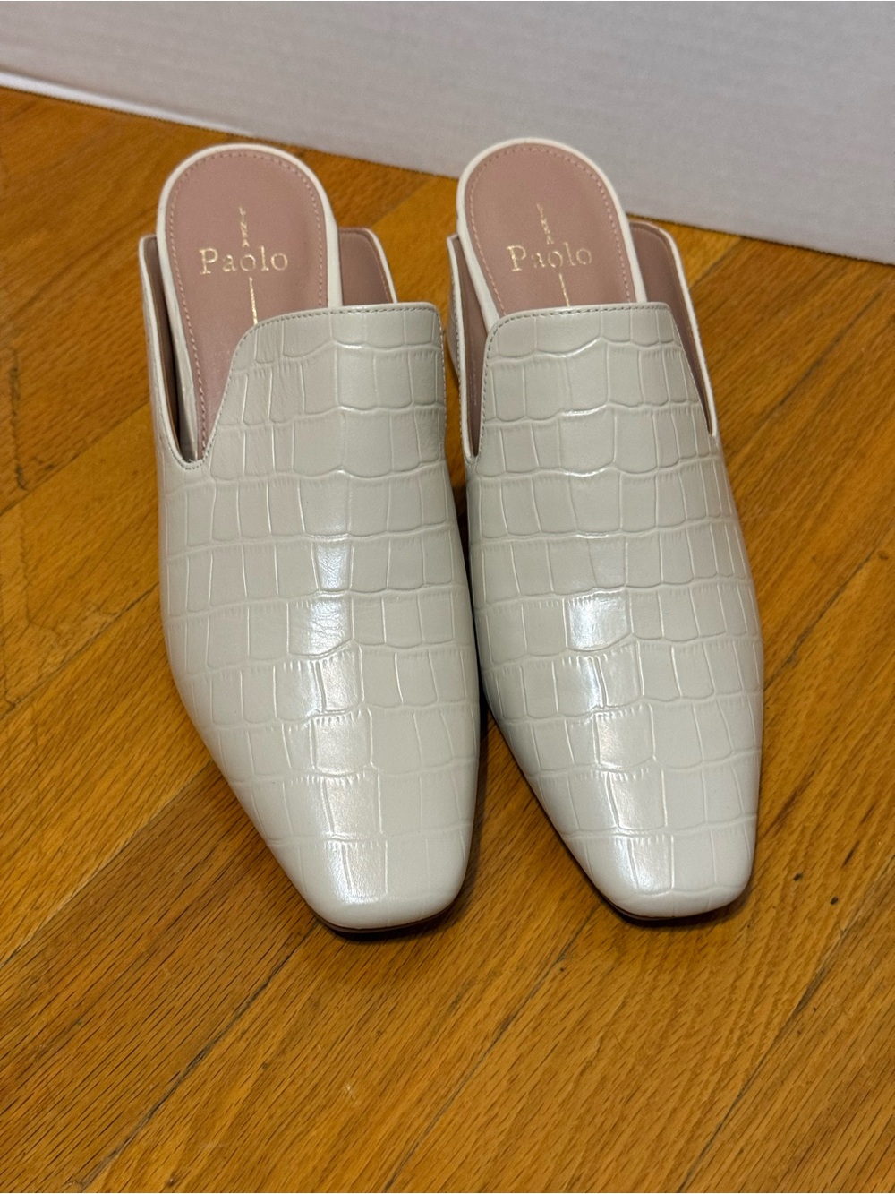 Paolo Croc-Embossed Cream Slip-On Mules